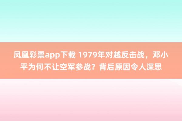 凤凰彩票app下载 1979年对越反击战，邓小平为何不让空军参战？背后原因令人深思