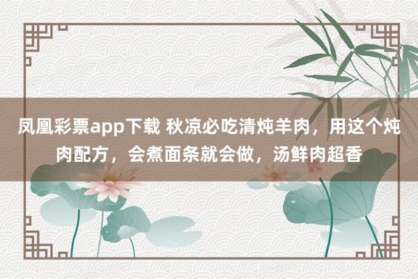 凤凰彩票app下载 秋凉必吃清炖羊肉，用这个炖肉配方，会煮面条就会做，汤鲜肉超香