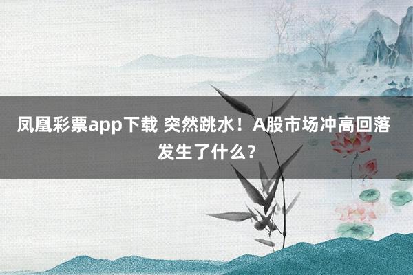 凤凰彩票app下载 突然跳水！A股市场冲高回落 发生了什么？