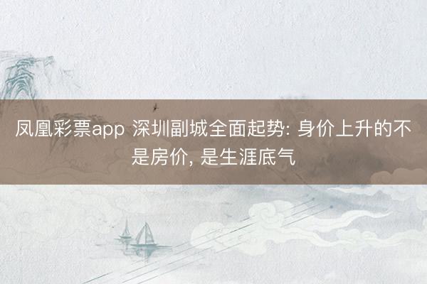 凤凰彩票app 深圳副城全面起势: 身价上升的不是房价， 是生涯底气